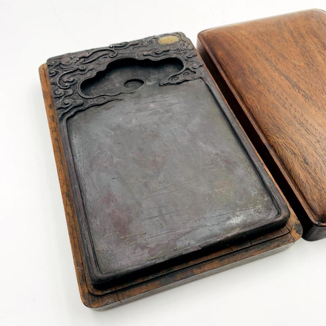 端渓硯 中国 彫刻 古硯 骨董品 木箱付き 書道