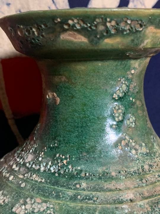 アンティーク　中国？緑釉　壺 銀化 唐物 時代物　出土品？
