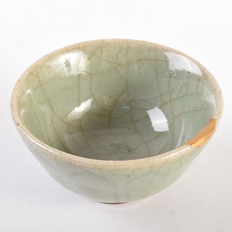 中国　南宋　哥窯　金糸鉄線　刻蓮弁文　盃　金継直し　時代箱付　V　R7717