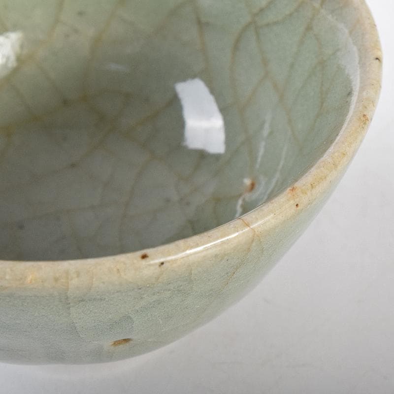 中国　南宋　哥窯　金糸鉄線　刻蓮弁文　盃　金継直し　時代箱付　V　R7717