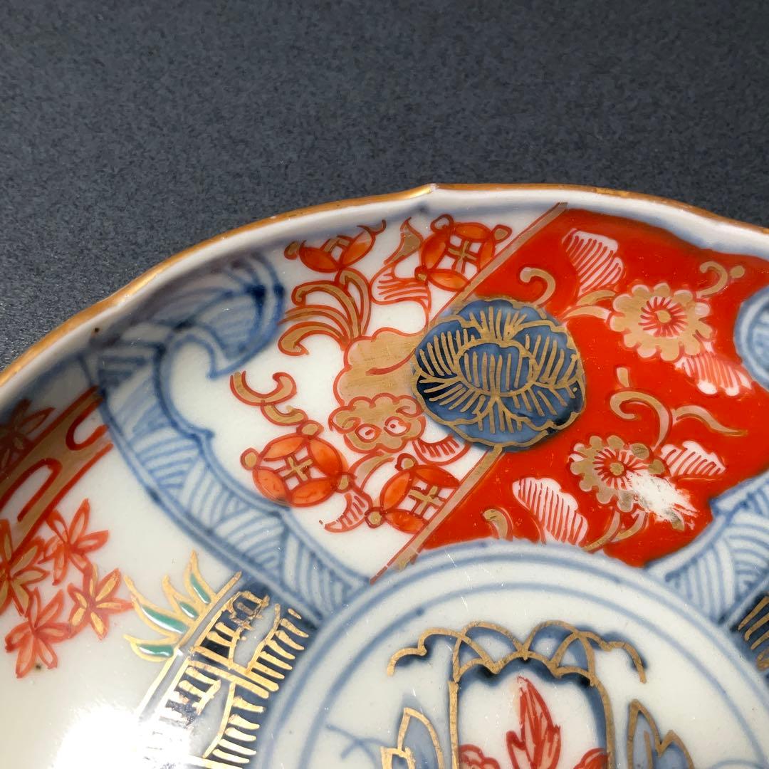 伊万里金襴手 花籠図小皿５枚組　桐箱付　∅11　骨董　古伊万里　R1292お12