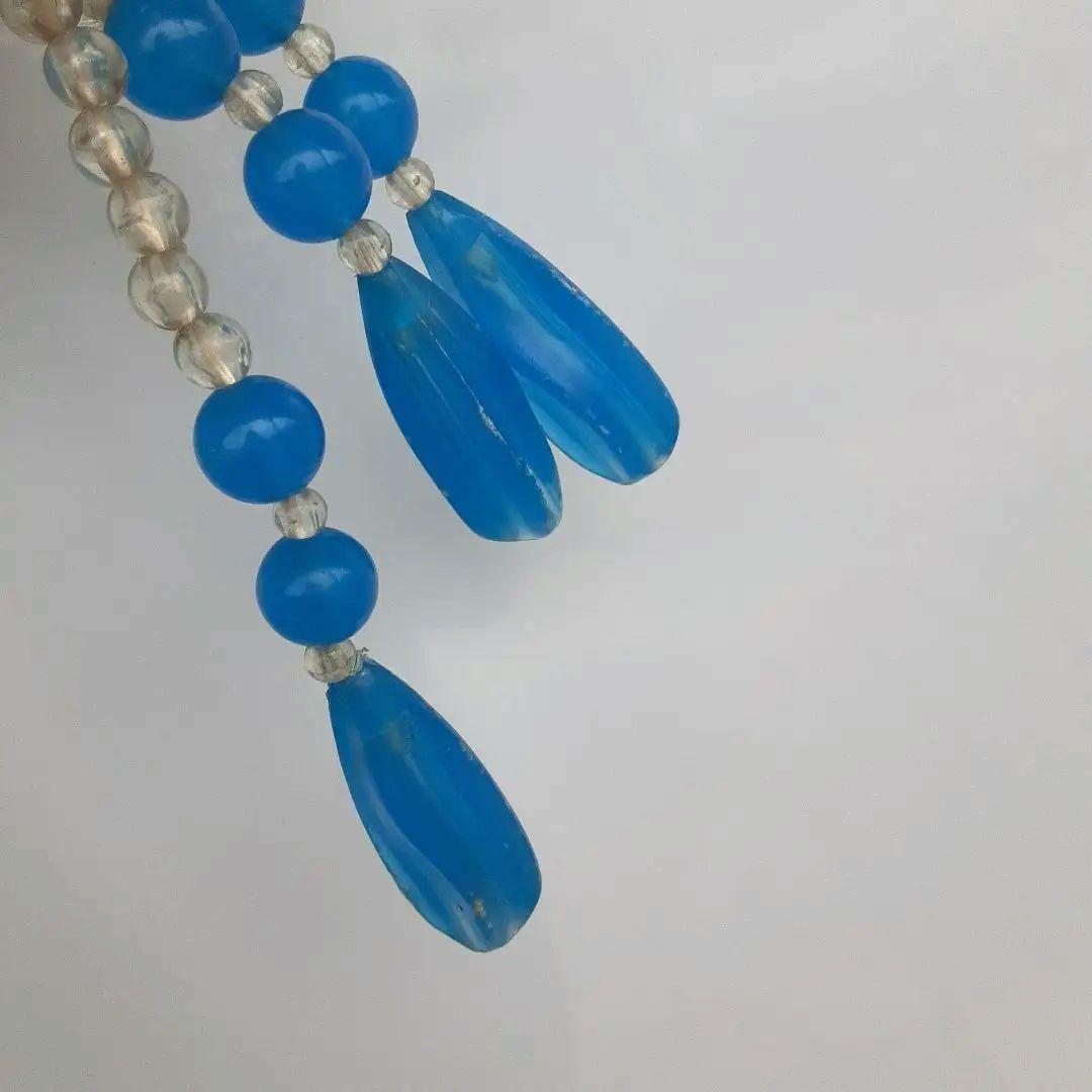 値下げ❗ ビーズ玉のれん クリア×ブルー 昭和レトロ