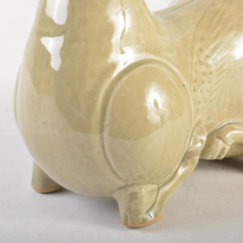 中国　倣越州窯青磁　羊形　火灯　燭台　証書付　C　6515