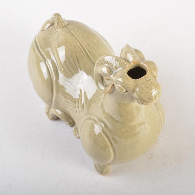 中国　倣越州窯青磁　羊形　火灯　燭台　証書付　C　6515