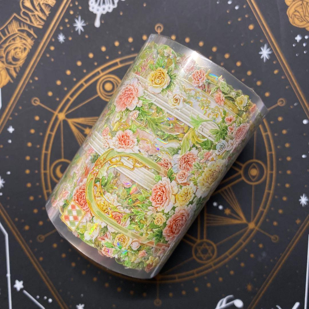 【F1】海外　10m巻　貝殻光マスキングテープ　背景系/装飾系/お花系