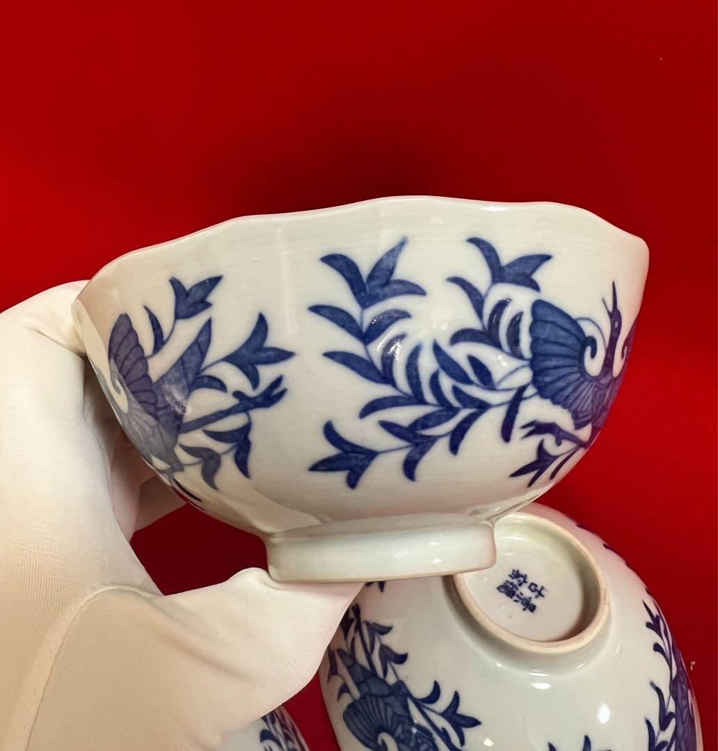 中国美術 景德鎭 青華染付 鳳紋樣茶椀3点 景德古窑 磁器