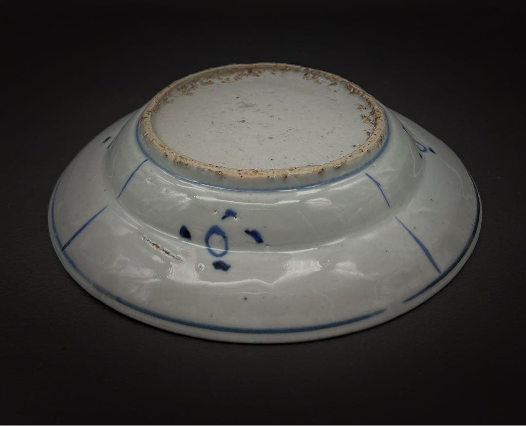 中国美術 古玩 青華動物紋様 折腹 飾り皿