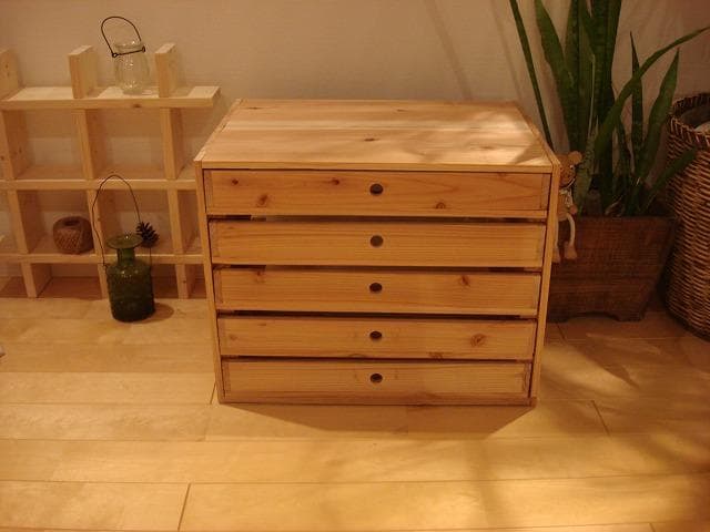 ★送料無料★サイズ変更可能★A2丸穴5段小引き出し/オーダー可能 無垢材 木製