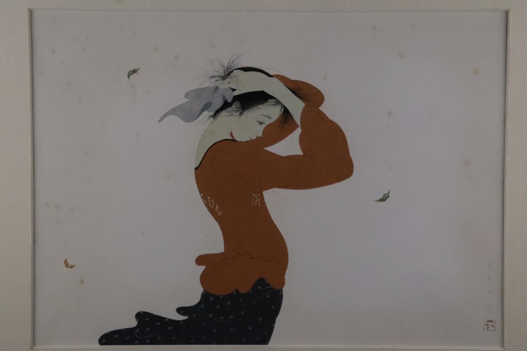 真作保証 中島潔 「ゆらめき」 木版画 直筆サイン有 儚げな女性画 人気作品