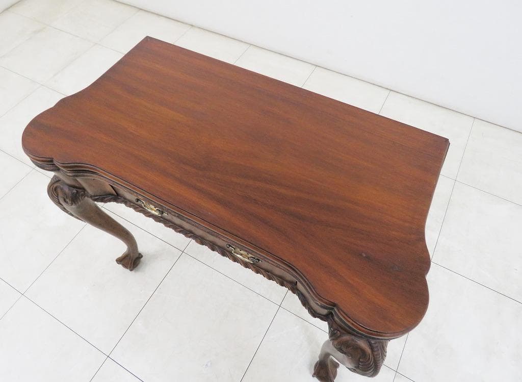 イギリス アンティーク ゲームテーブル コンソール 本革 マホガニー ダイニング