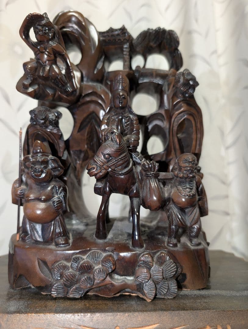 古美術　アート　木彫り　 　彫刻　『西遊記』　木台付