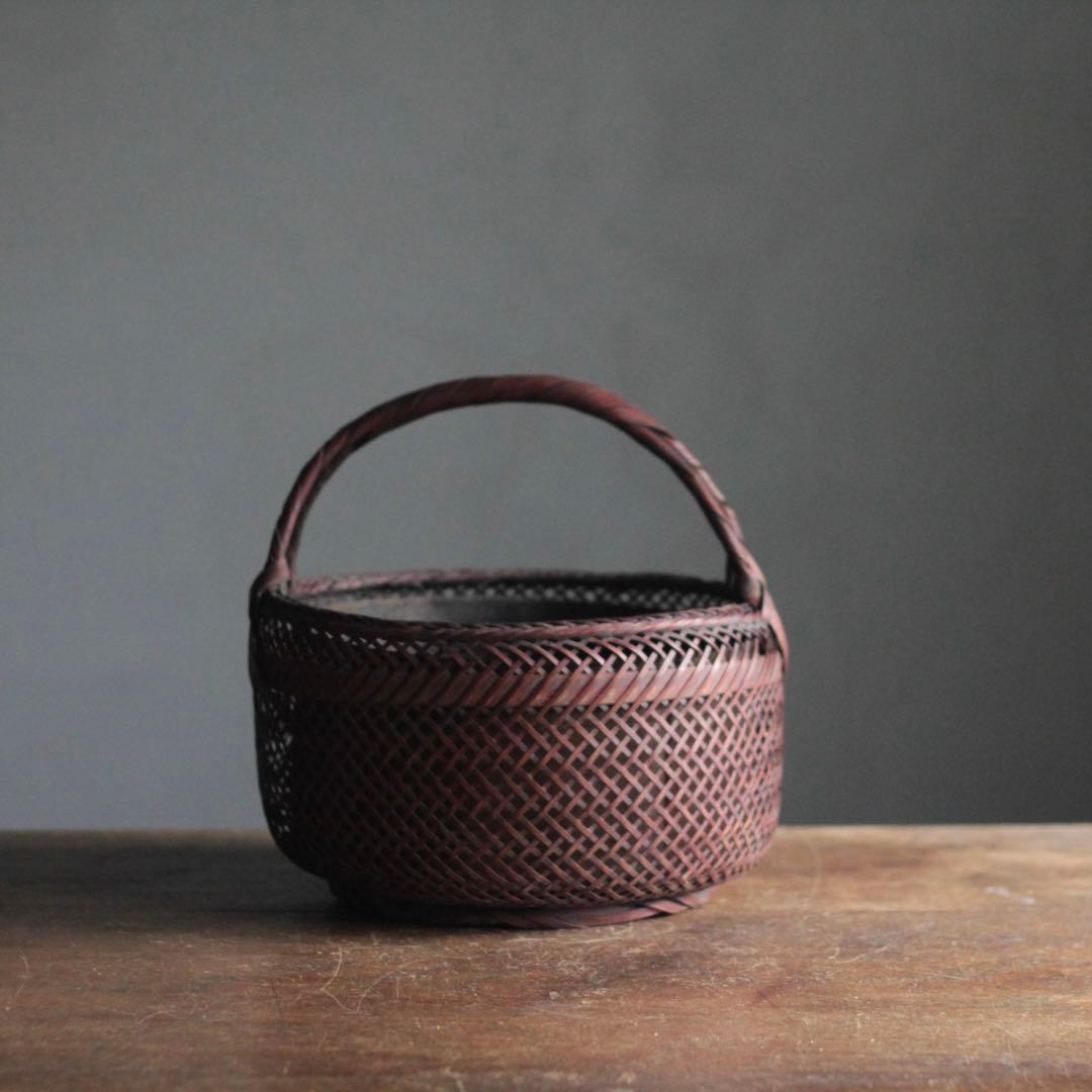 気品ある 竹編み 炭籠 古道具 アンティーク 花器 オブジェ