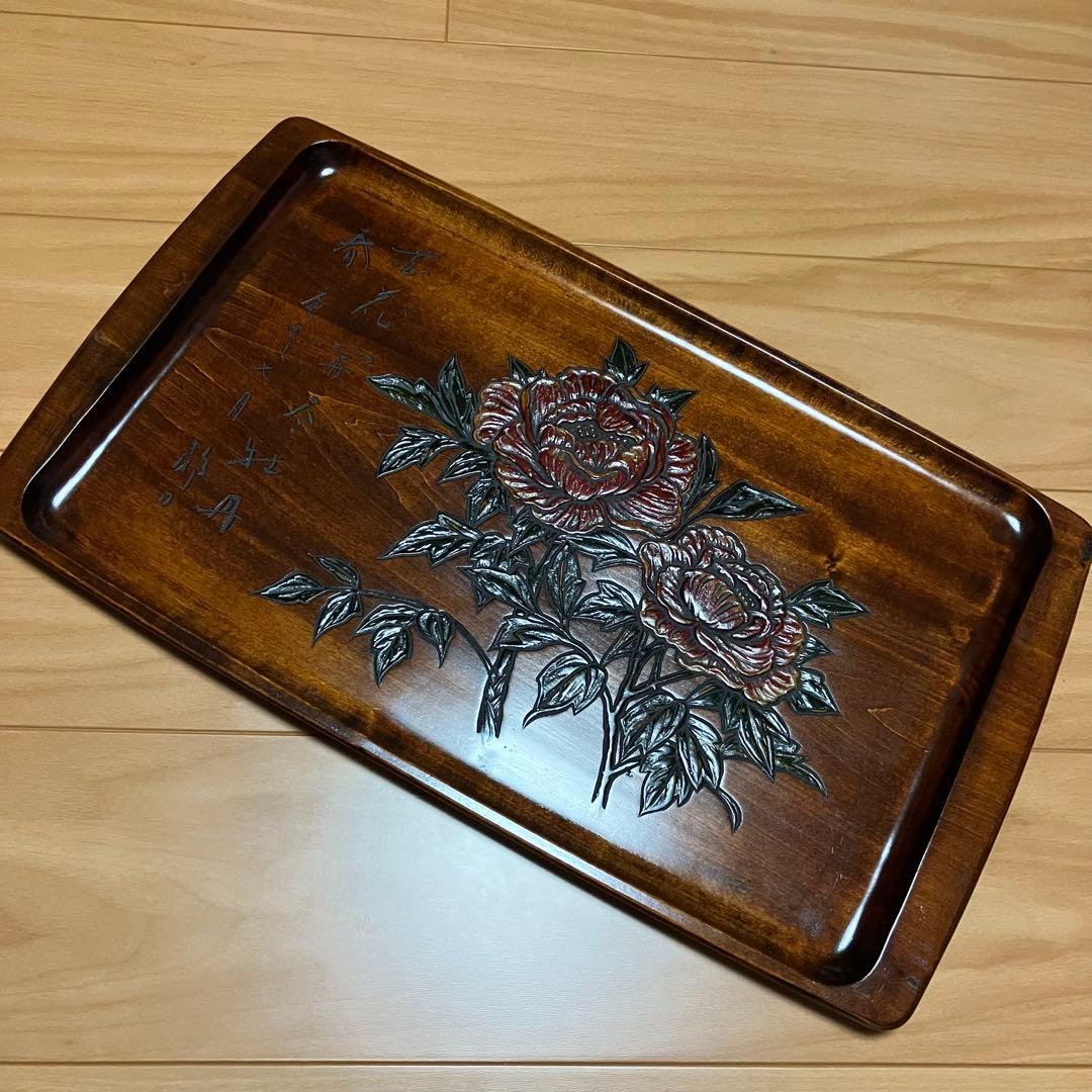 烏城彫　盆　花柄