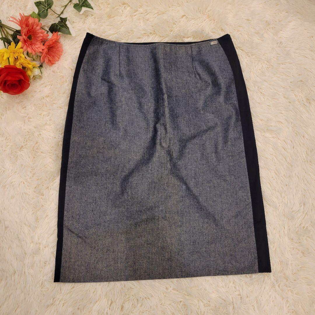 CHANEL　サイド　ライン　ネイビー　お洒落　スカート　ミディ丈　上品