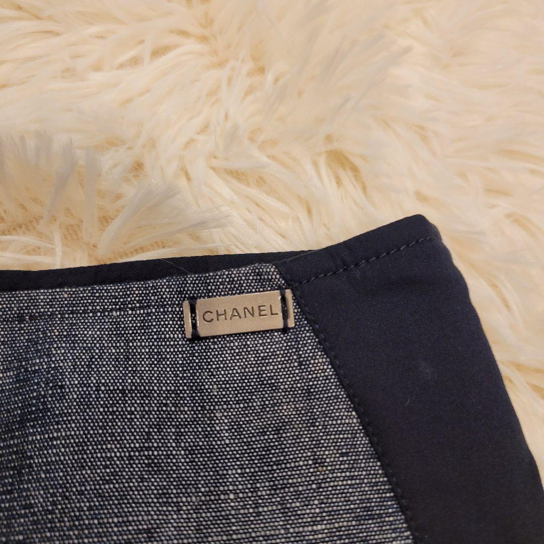 CHANEL　サイド　ライン　ネイビー　お洒落　スカート　ミディ丈　上品