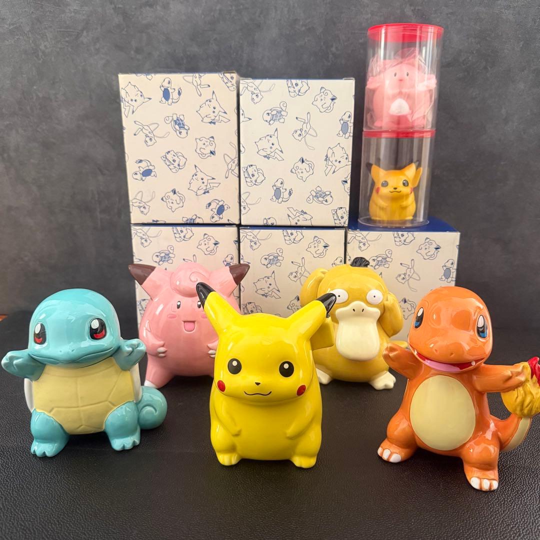 【レトロ・希少】　ポケモン 貯金箱　陶器製 5体＋アミューズメント2体　Lサイズ