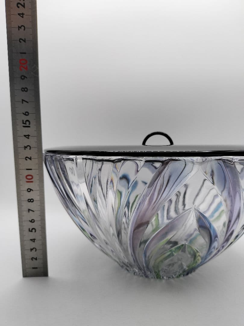 c681 平水指 ガラス 彩風紋 一文字塗蓋付 茶道具 古物