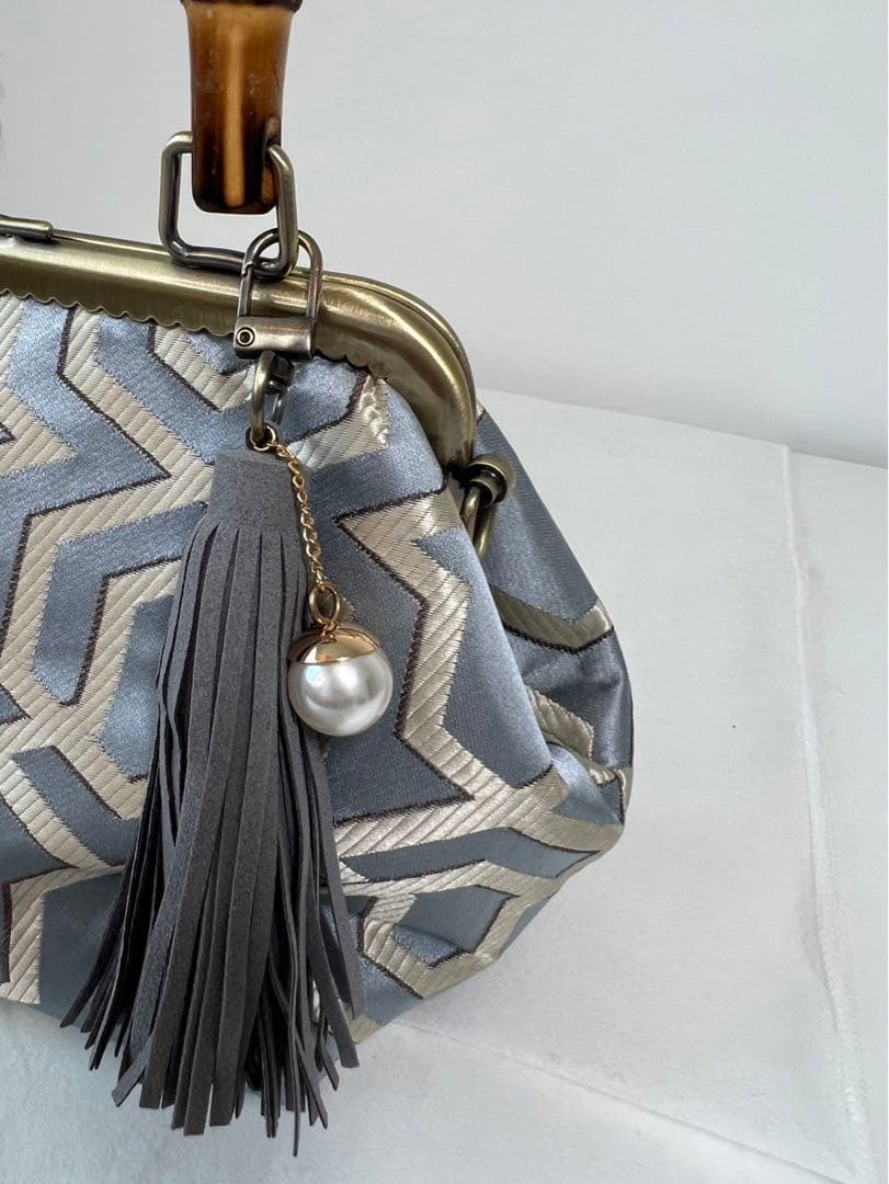 Ｋ　バンブーバッグ　斜めがけ　シルバー　グレー　和装　洋服