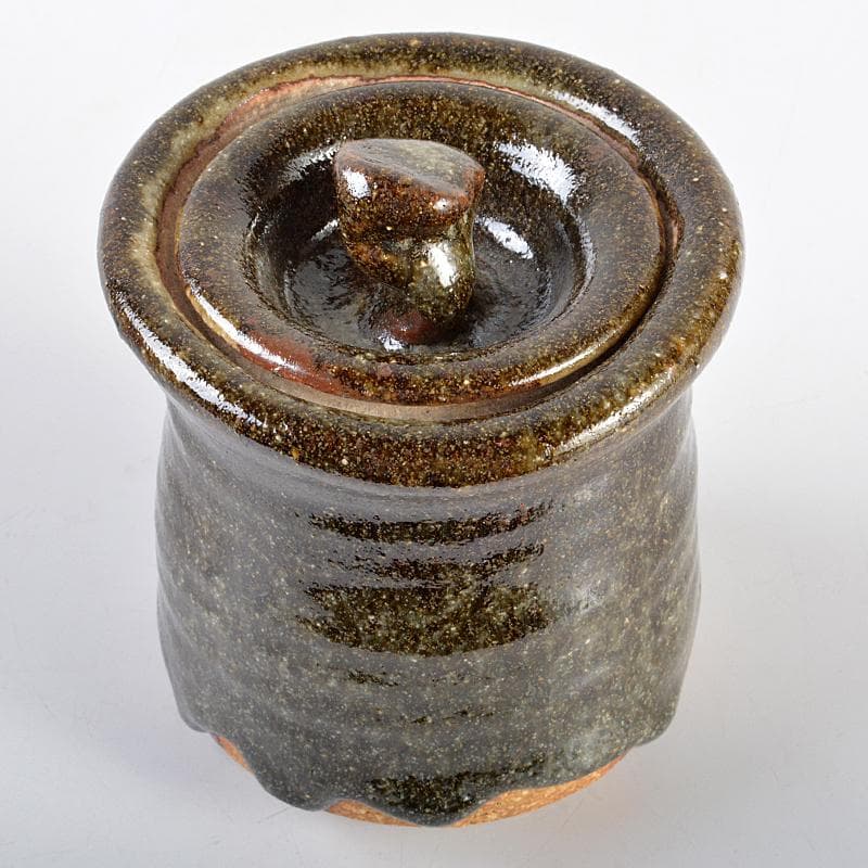 茶道具　瀬戸焼　加藤重高作　斑釉　蓋物　共布共箱　M　R7535