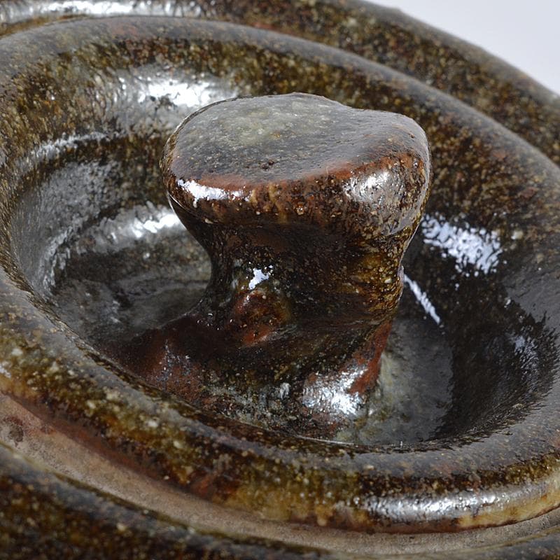 茶道具　瀬戸焼　加藤重高作　斑釉　蓋物　共布共箱　M　R7535