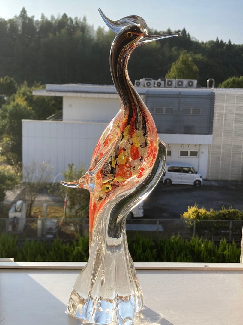 【レア物】ガラスアンティーク 孔雀 彫刻 インテリア