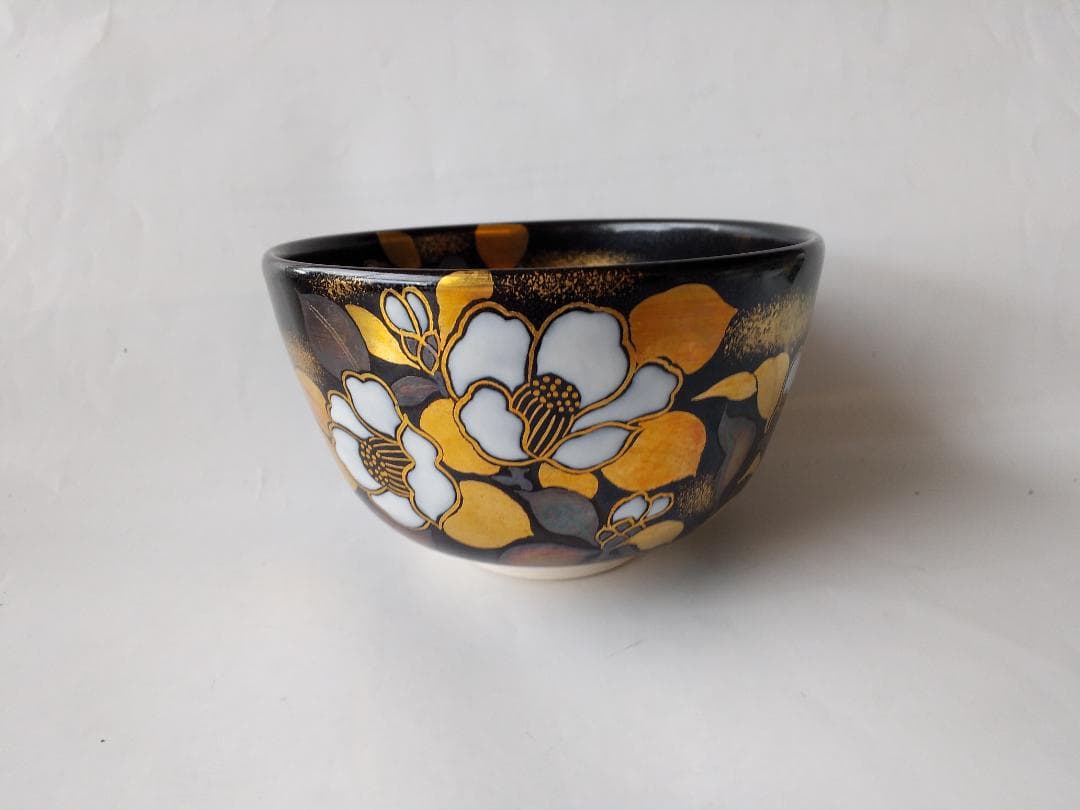 押小路窯 庄左ェ門 作 色絵 「 椿 」茶碗 押小路焼 共箱 栞 抹茶碗 新品