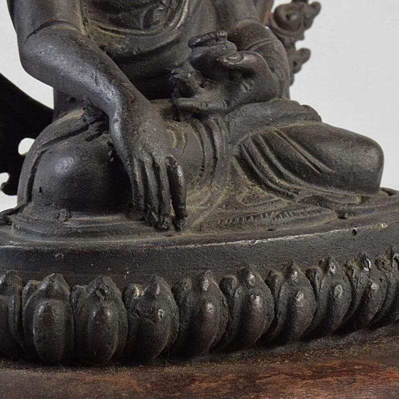 中国　古銅　チベット仏　仏像　置物　木製台座付　M　R9063