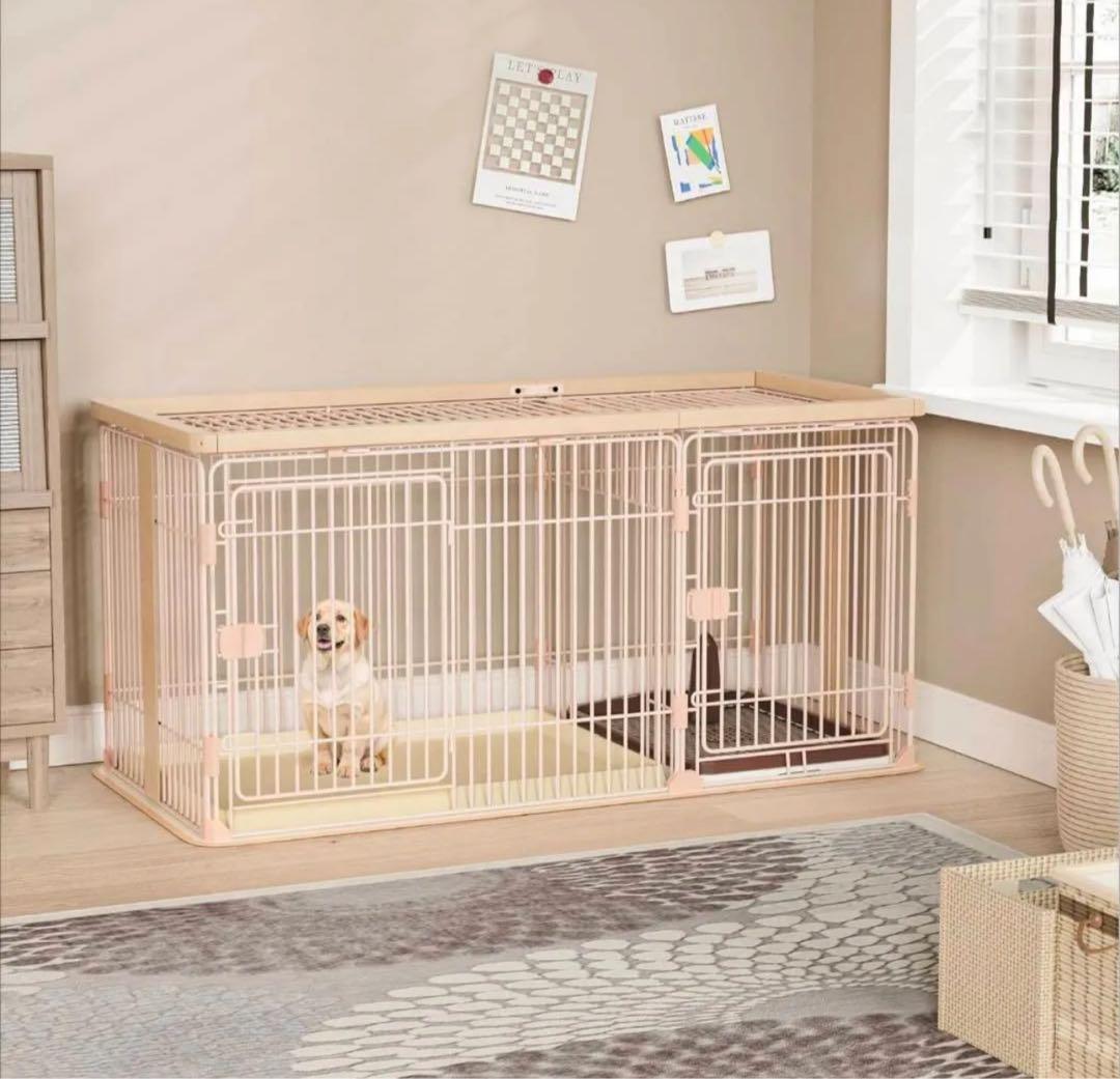 ペットサークル 犬 ゲージ ケージ 屋根付き ピンクベージュ