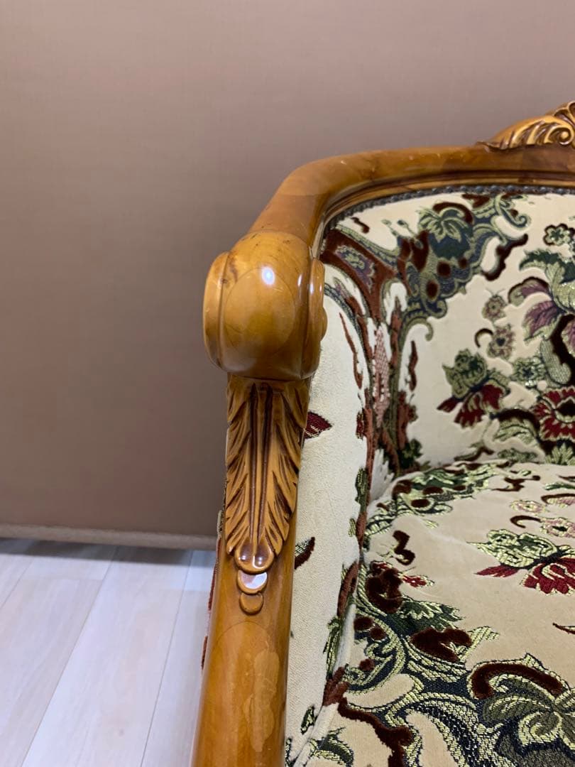 イタリア製 ヴィンテージ　ソファ 金華山　猫脚　ロココ調　輸入家具　チェア