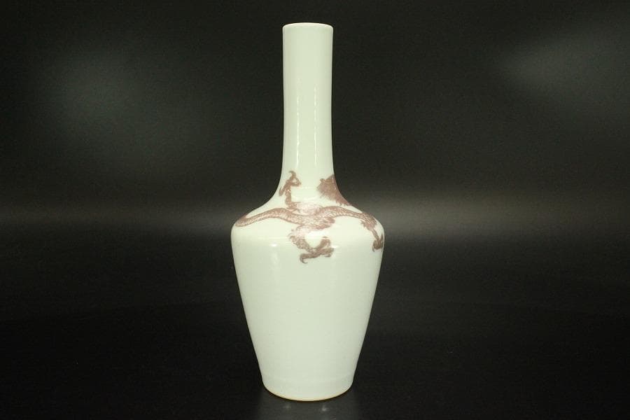 中国美術 紅龍紋 瓶(A759)