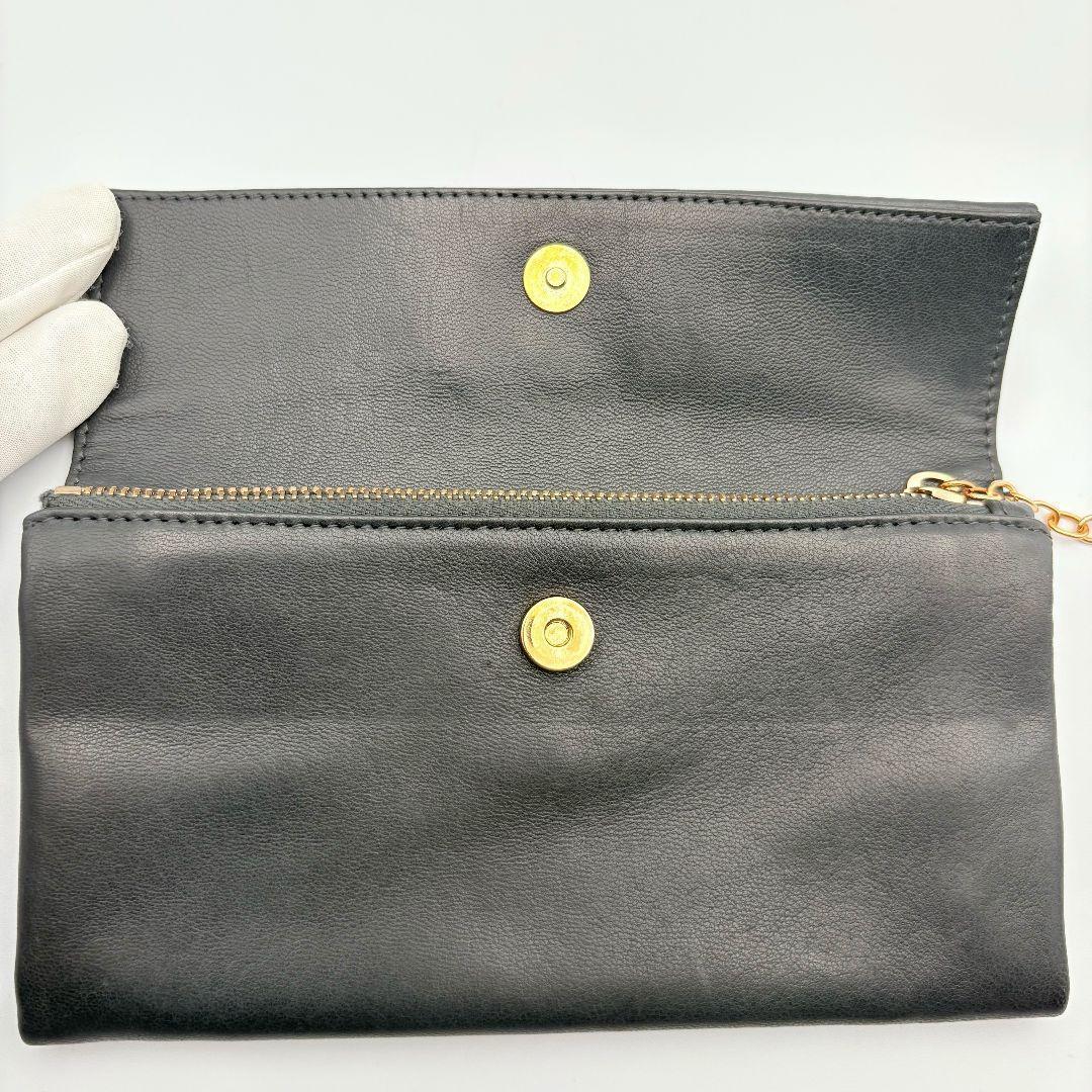 美品　プラダ　ソフトレザー　長財布　ポーチ　ロゴ刻印　ゴールド金具　ダークグレー