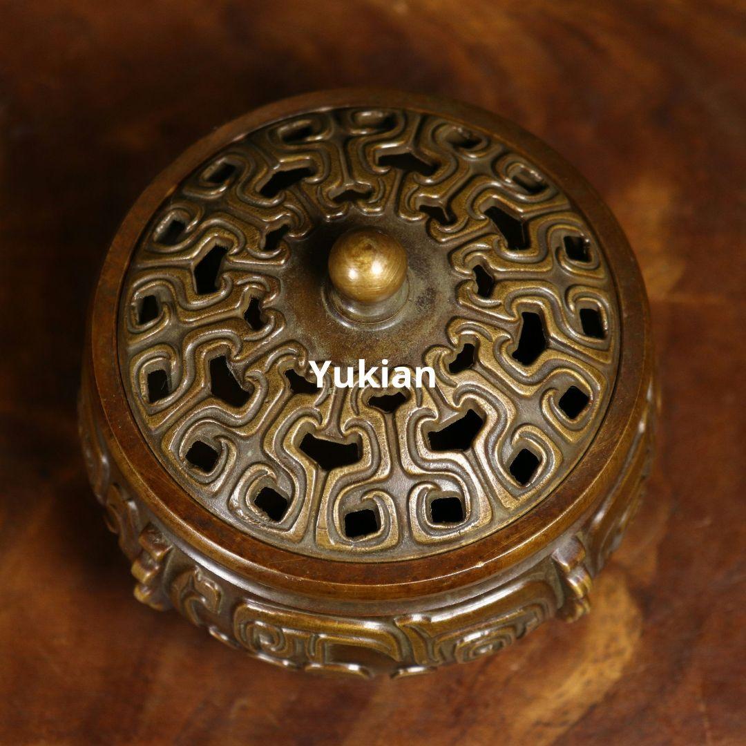 三足竜紋薫香炉 盤香檀銅炉 香道具 装飾品 工芸品 美術品 置物