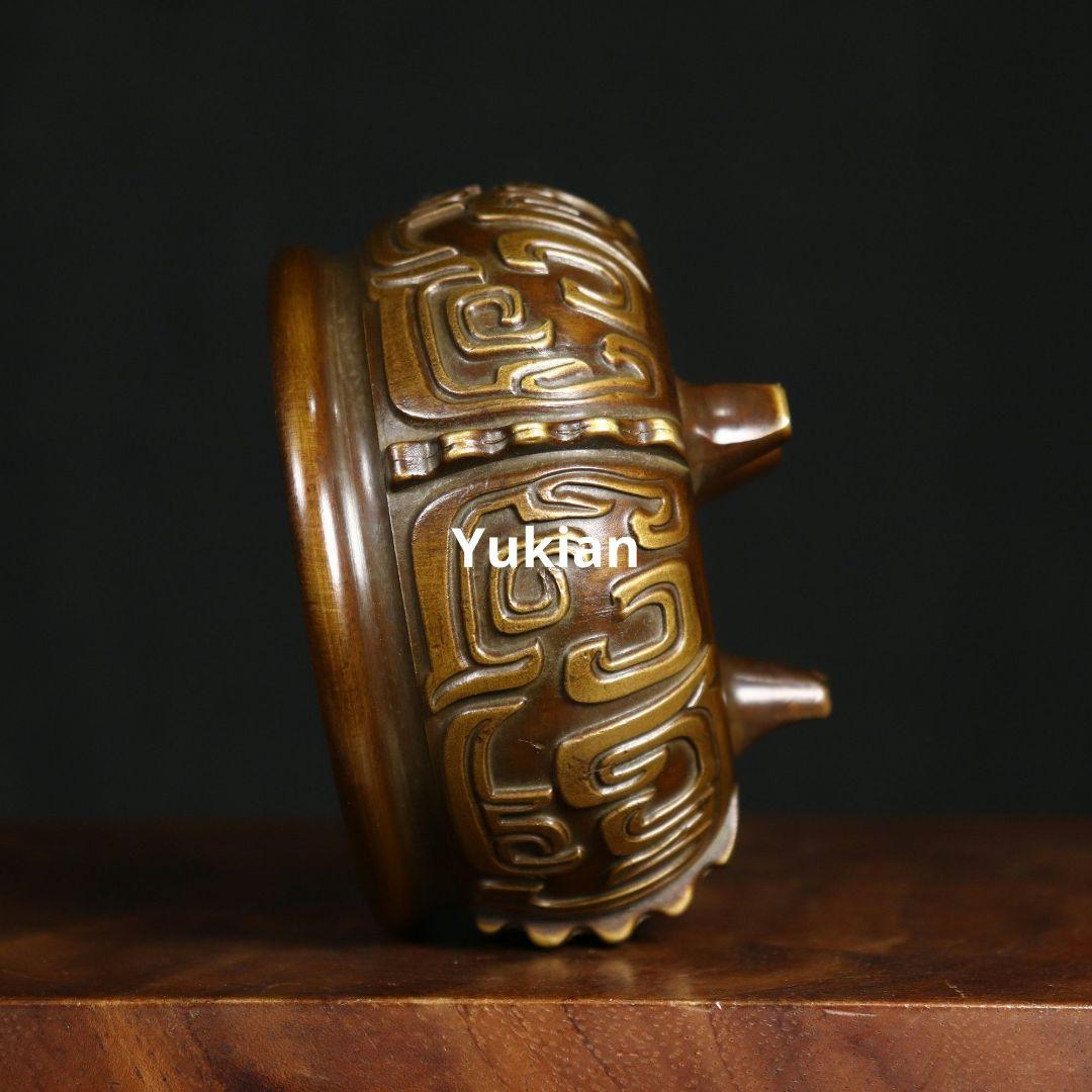 三足竜紋薫香炉 盤香檀銅炉 香道具 装飾品 工芸品 美術品 置物