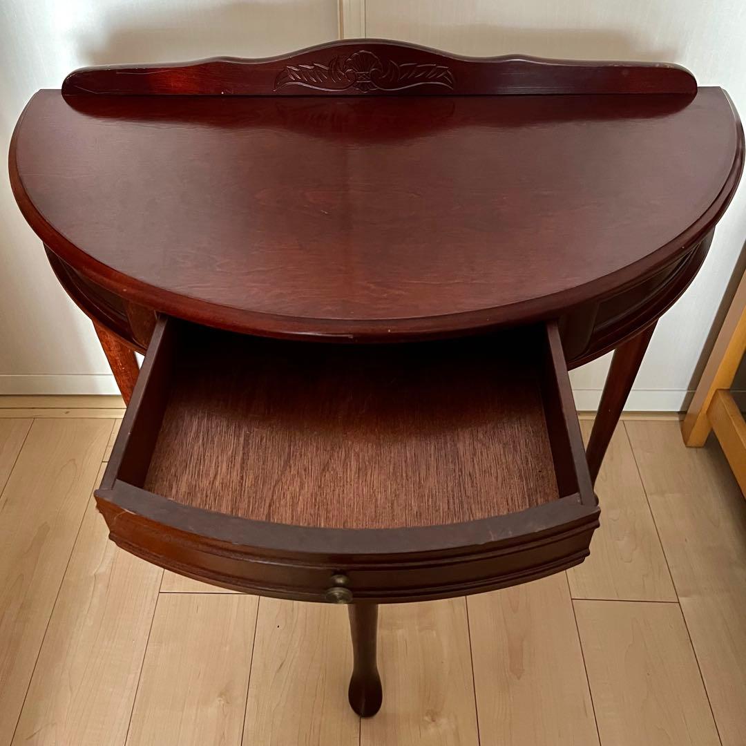 コンソールテーブル　引き出し付き　猫脚　ハーフムーン　半円　花台　アンティーク