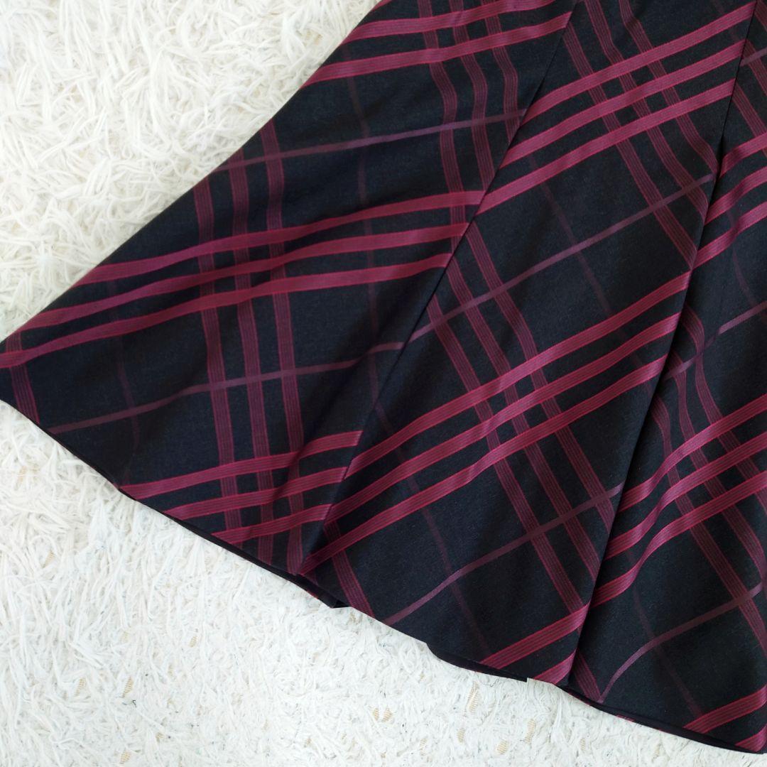 希少大きいサイズ　バーバリーロンドン　ウールフレアスカート　絹混　チェック　48