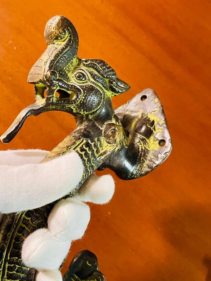 新品 送料無料 古色 アンティーク ドアハンドル ナーガ 龍神⑥約26㎝ 真鍮