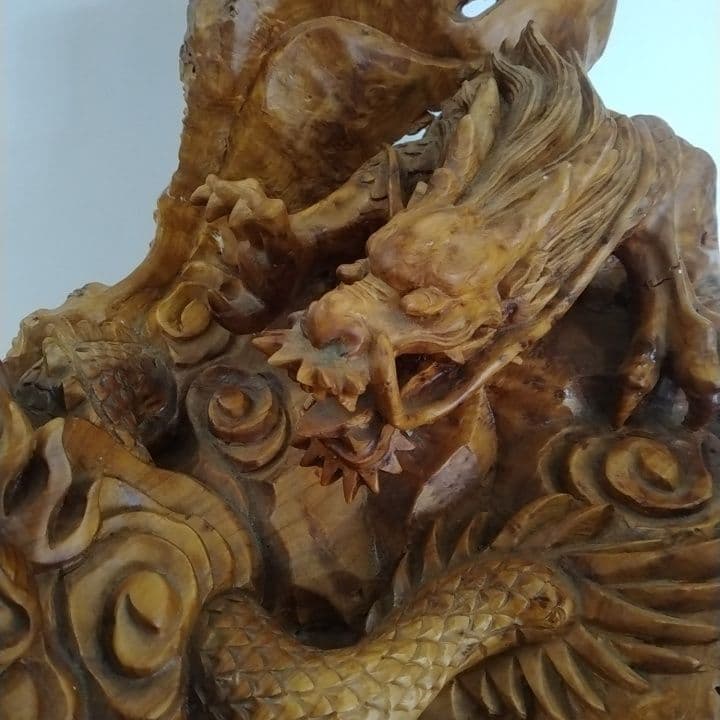 木の根木彫りドラゴン龍置物 （大）約38cm