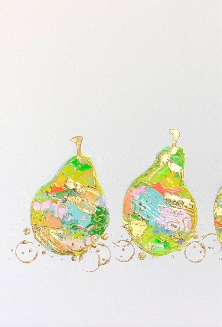 絵画　油絵　原画　一点物　洋梨　北欧　グリーン　アート　インテリア　M8