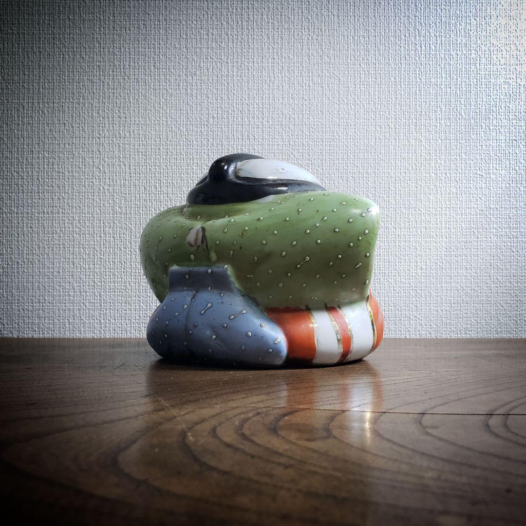 福助　置物　アンティーク 古い 福助人形 手招き 縁起物 商売繁盛 色絵 時代品