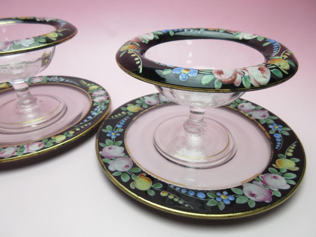 ビンテージ プレート付き 花模様 デザートグラス 70905