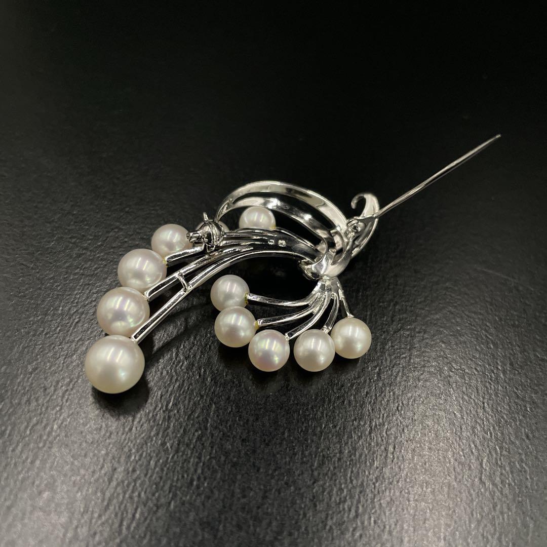美品　MIKIMOTO　ミキモト　パール　ブローチ　あこや真珠　11粒　MS刻印