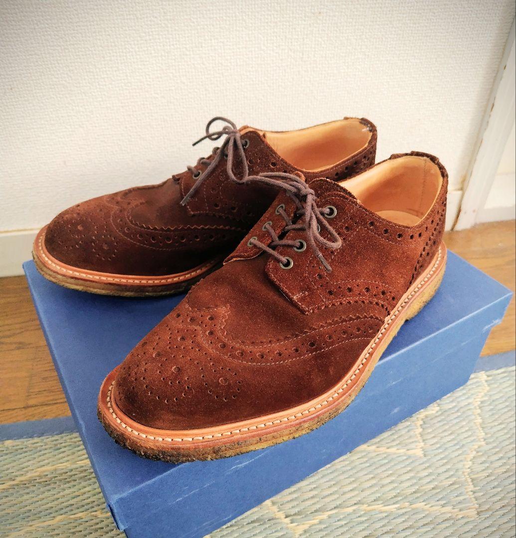 SANDERS ブラウン スエード ウィングチップ シューズ
