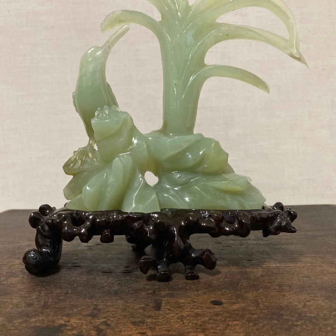 翡翠 置物 オブジェ 花 鳥 彫刻 工芸品 美術品 骨董 レトロ