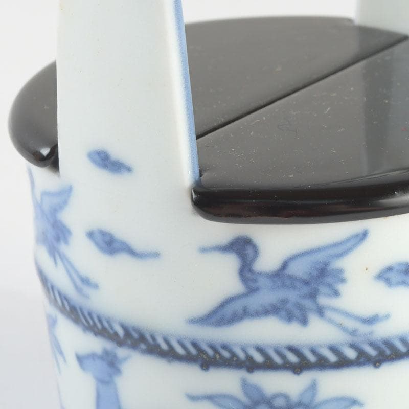 茶道具　平安和峰作　染付　花草神獣文　手桶茶入　共箱　V　9485