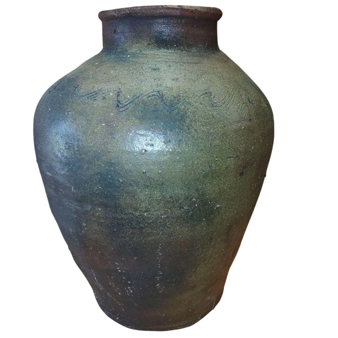 桃山美術　備前　櫛描波状文茶壺　刻書「キ」窯印　骨董品