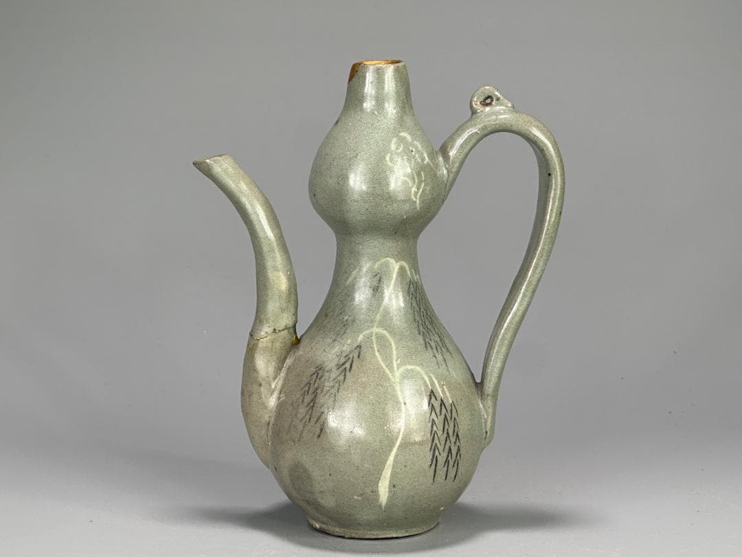 韓国美術　高麗～李朝時代　高麗青磁　象嵌魚柳文　急須　水注　金継　朝鮮古陶磁