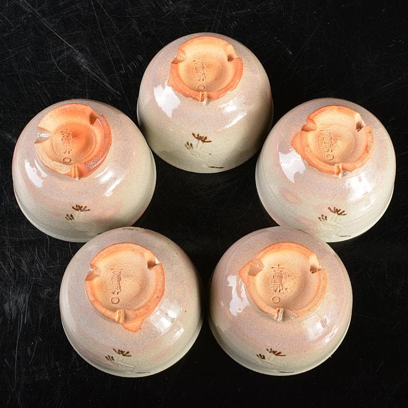 古曽部焼　高槻古曽部　寒川義崇造　立鷺　汲出茶碗　五客　共箱　M　R5724