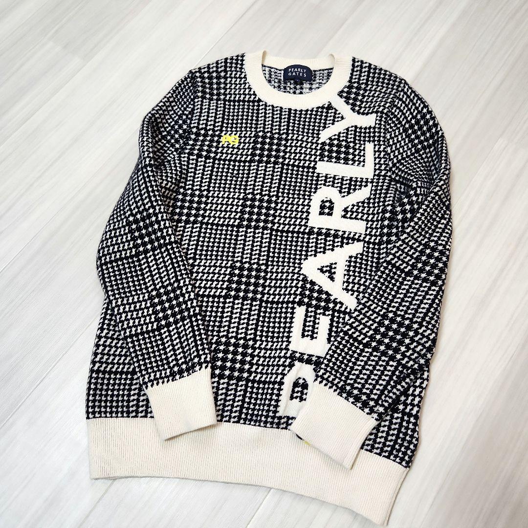 ☆PEARLY GATES☆ゴルフカシミヤ100％ニット 千鳥柄 1M 黒白黄