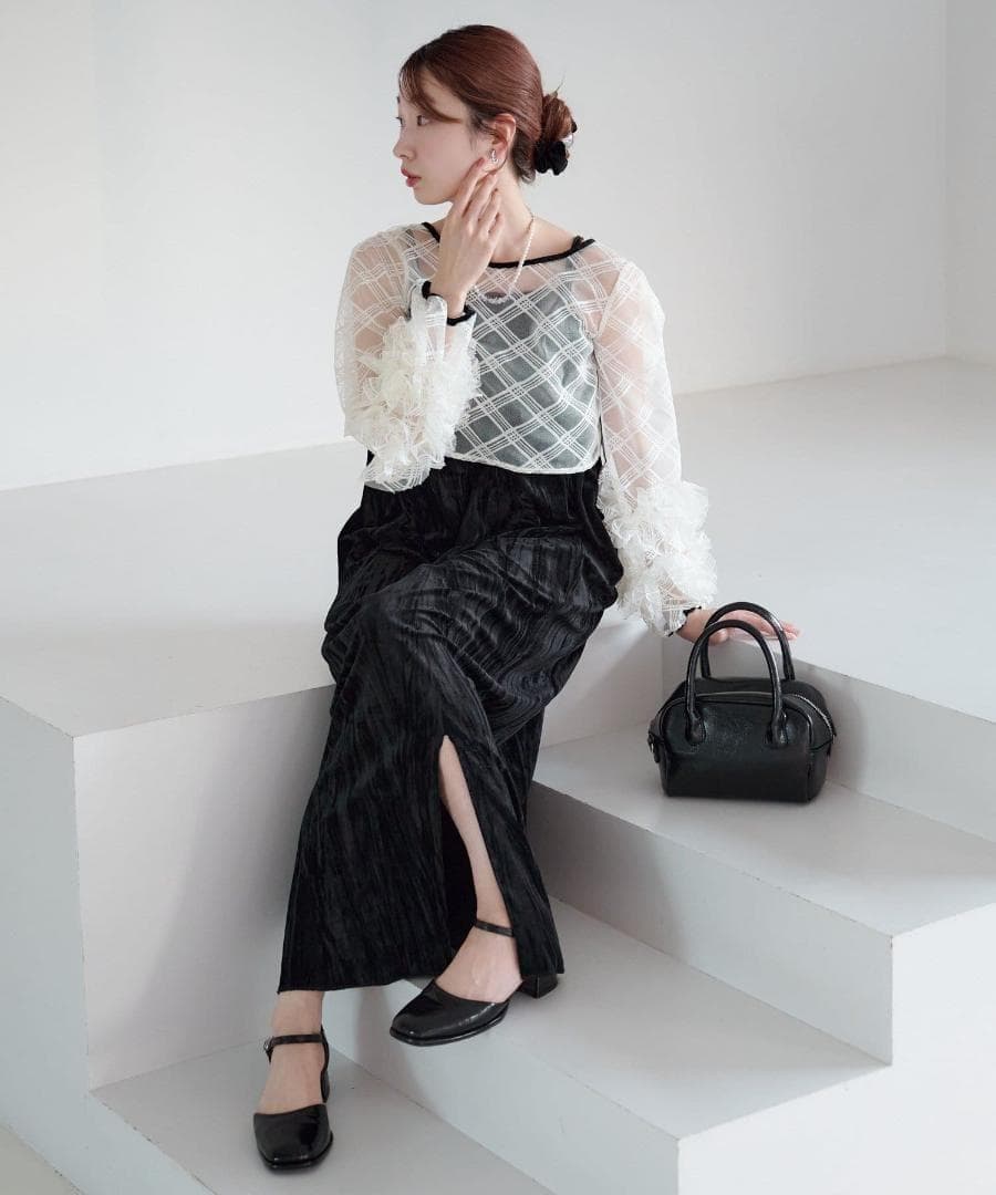 1 Kastane 結婚式 オケージョン シアーチェック×ベロアワンピースSET