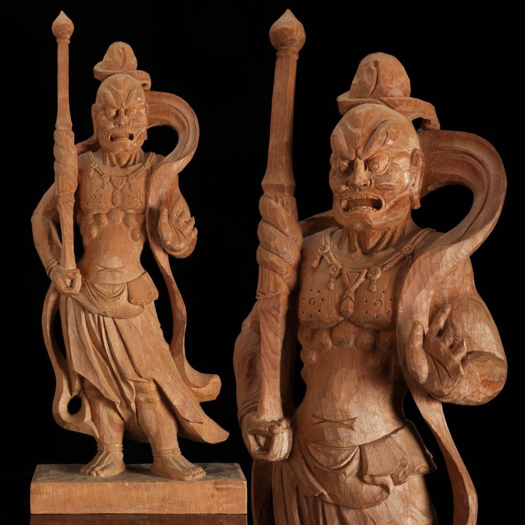 大型 木彫 仁王像 吽形 金剛力士像 62cm 仏像 一刀彫 仏教美術 古美術品